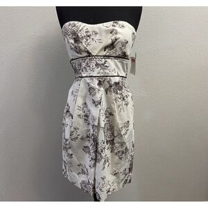 Teeze Me Women's Juniors White Strapless Brown Floral Fit and Flare Dress Size 9